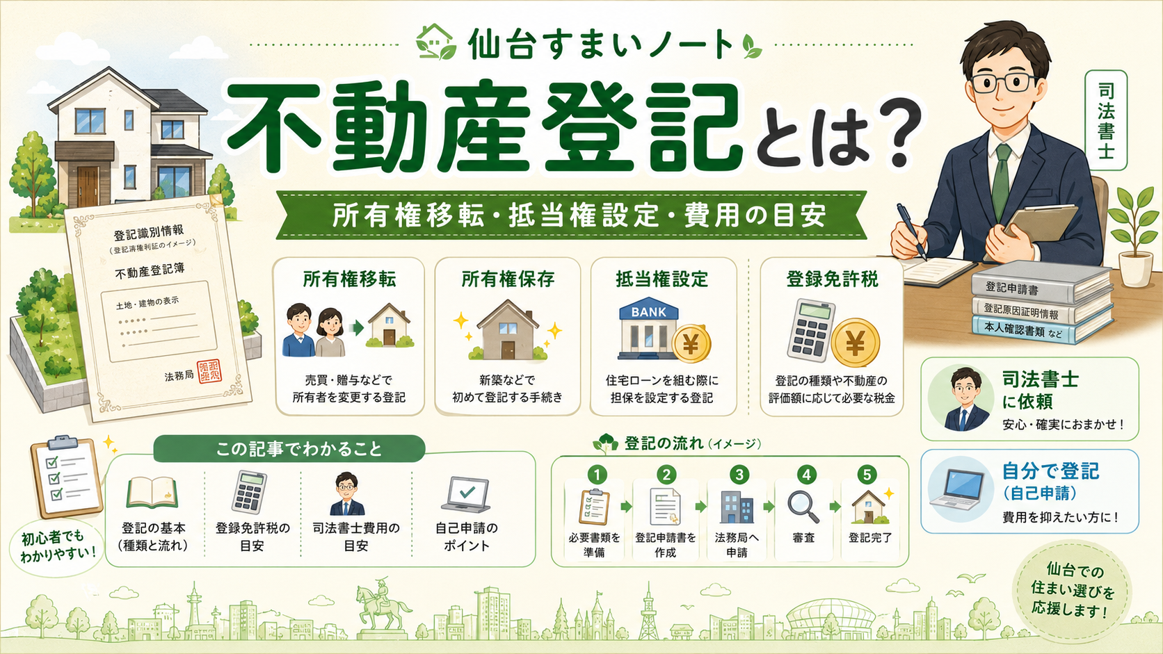 不動産登記とは？所有権移転・抵当権設定・費用の目安を解説