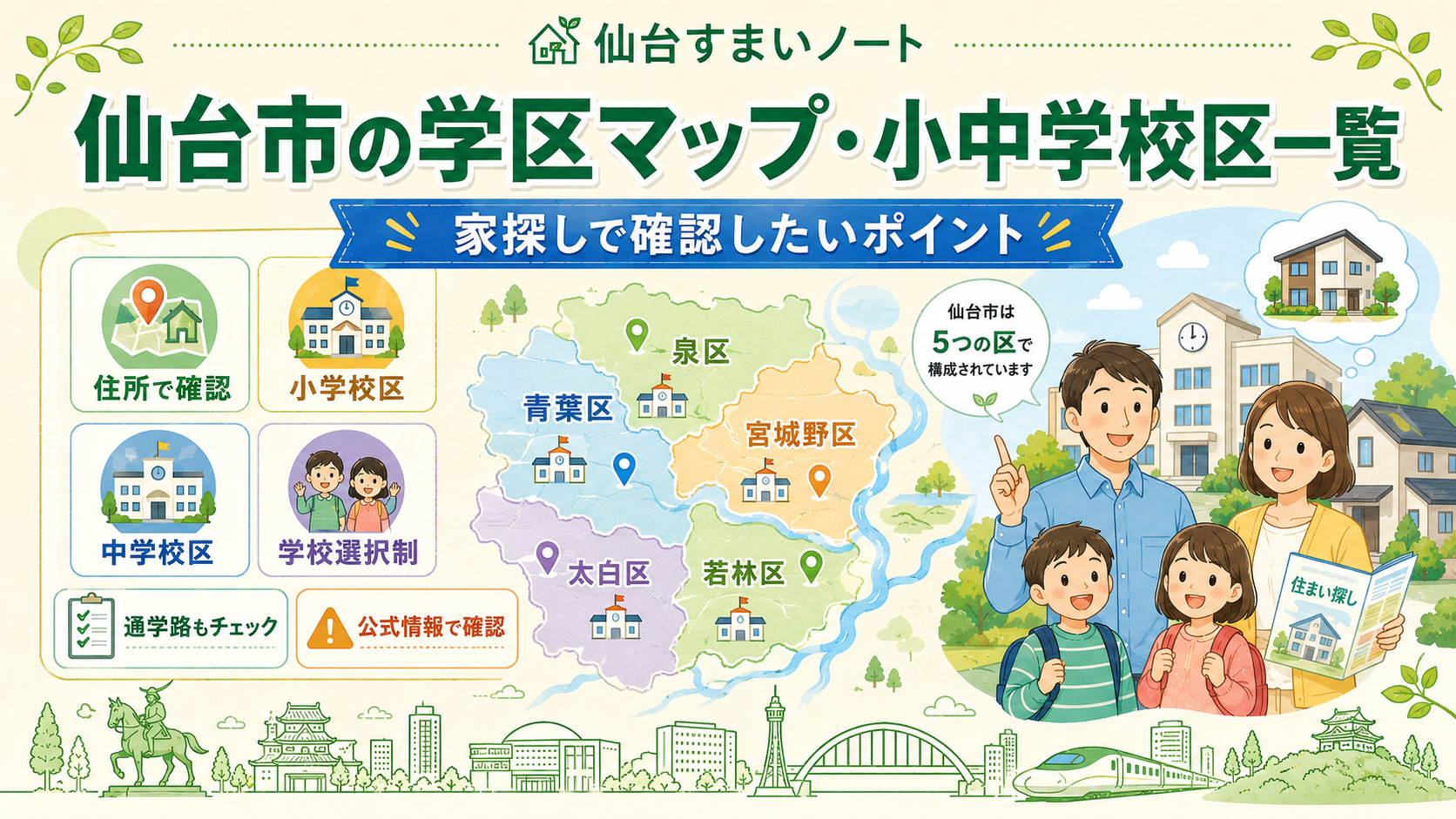 仙台市の学区マップ・小中学校区一覧｜家探しで確認したいポイント